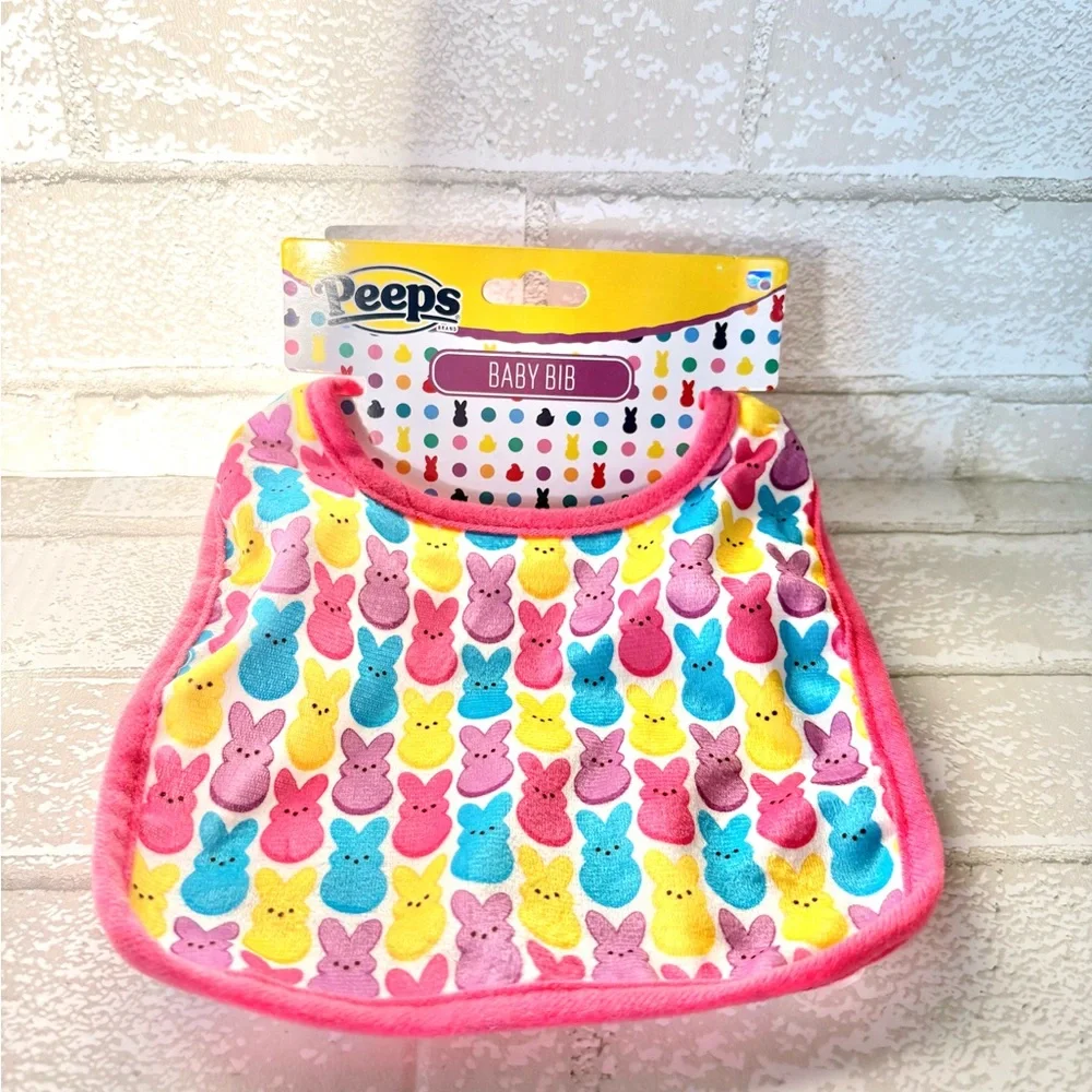 Peeps Baby Bib with Colorful Pink Blue Yellow Peeps Bunny Print NEW